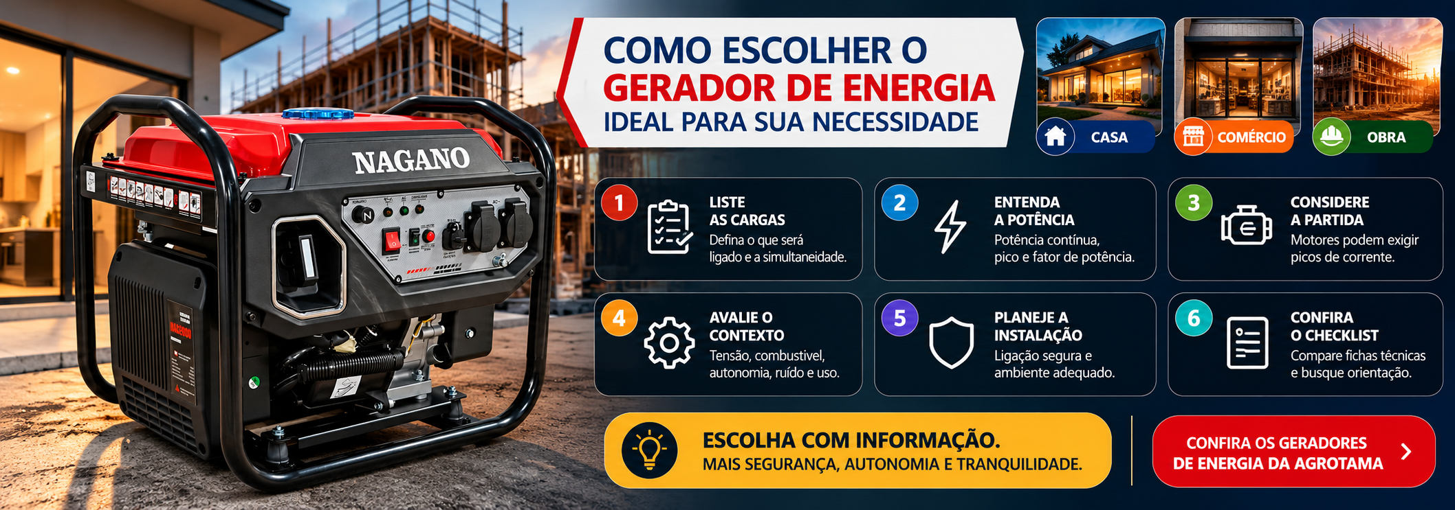 Como escolher o gerador de energia ideal para casa, comércio ou obra