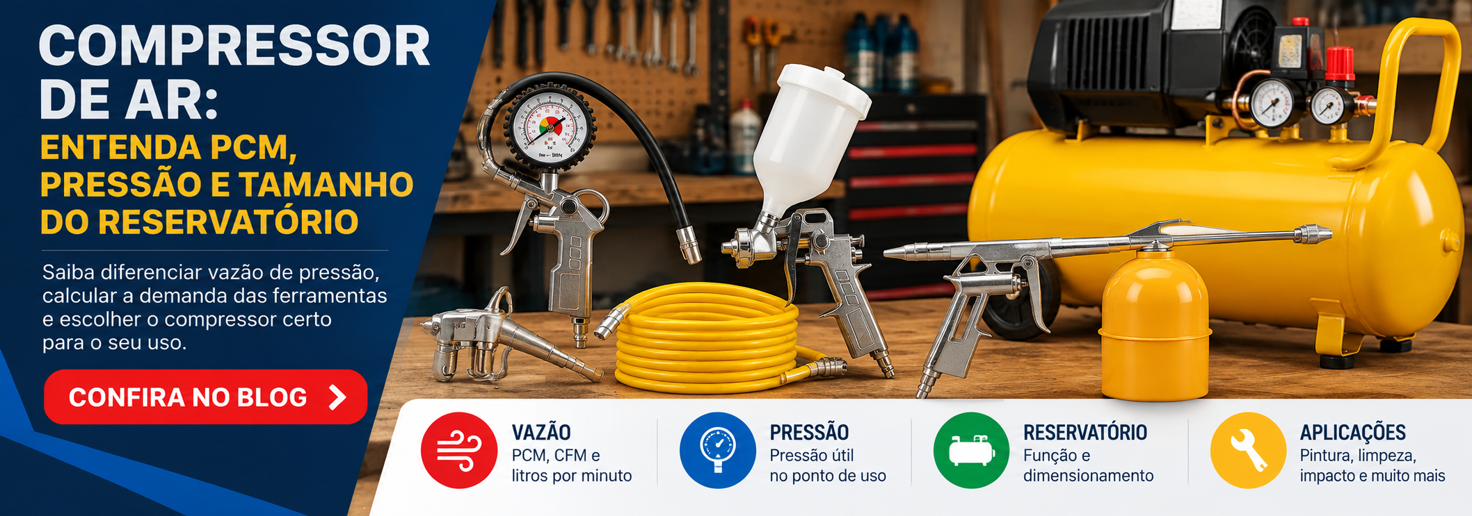 Compressor de ar: entenda PCM, pressão e tamanho do reservatório