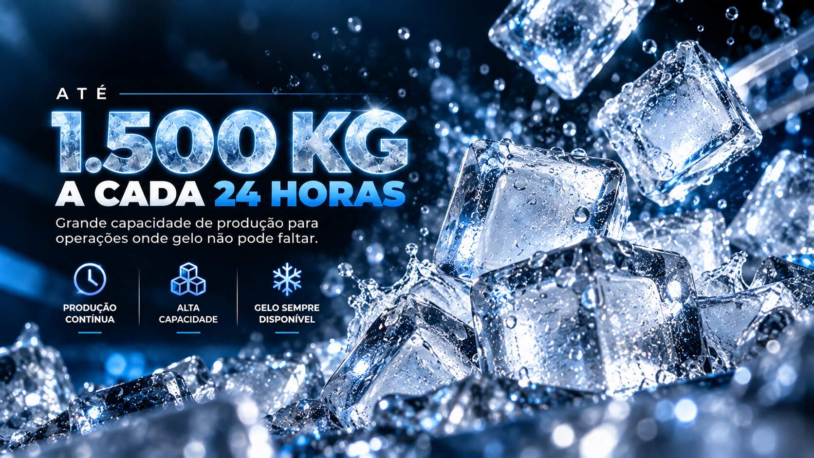 Produção de até 1500 kg de gelo em cubos a cada 24 horas com máquina de gelo industrial Nagano