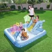 Fantástica Piscina Aquário de Jogo 1 Golfinho 2 Peixes Palhaços 1 Polvo 2 Aros - 308 Litros 2.39m x 2.06m x 86cm