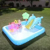 Fantástica Piscina Aquário de Jogo 1 Golfinho 2 Peixes Palhaços 1 Polvo 2 Aros - 308 Litros 2.39m x 2.06m x 86cm