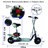 Patinete Scooter Motorizado Motor 2 Tempos 50cc - tp182tr - Freio a Disco - 4 pol - Azul