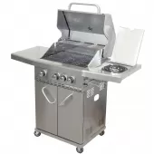 Churrasqueira a Gás Inox 3 Queimadores Mais 1 Lateral Americano a Bafo Carrinho